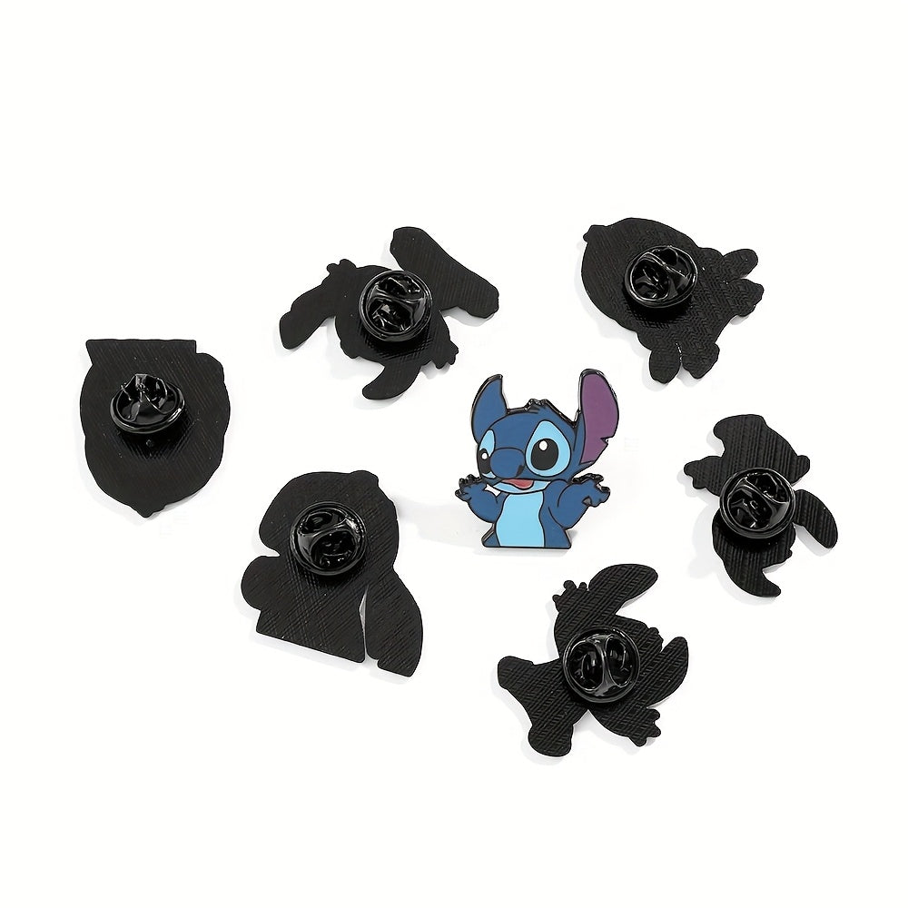 Set of 7 Disney Stitch enamel pins, featuring adorable cartoon animal designs. Made from zinc alloy metal, these versatile badges can be worn on clothing or backpacks. Perfect for everyday wear or special occasions. Great addition to your jewelry