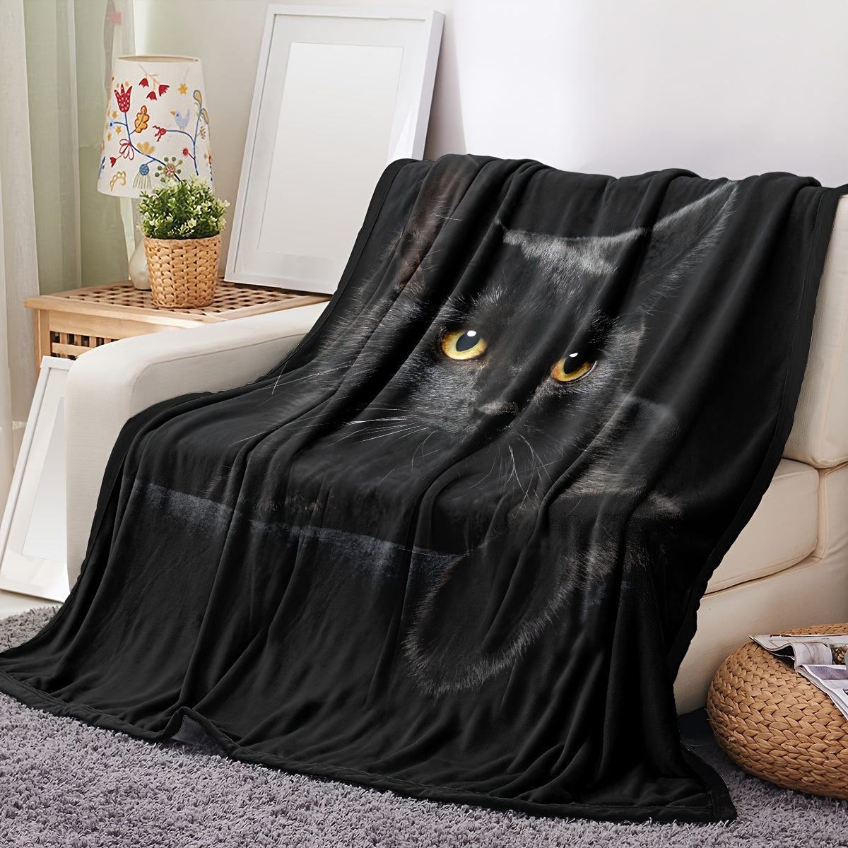 Stay cozy year-round with our stylish 1pc Black Cat Printing Flannel Blanket. Made from lightweight, soft material, this comfortable throw blanket is perfect for adults and suitable for bed, couch, camping, and travel. Ideal for staying warm in all