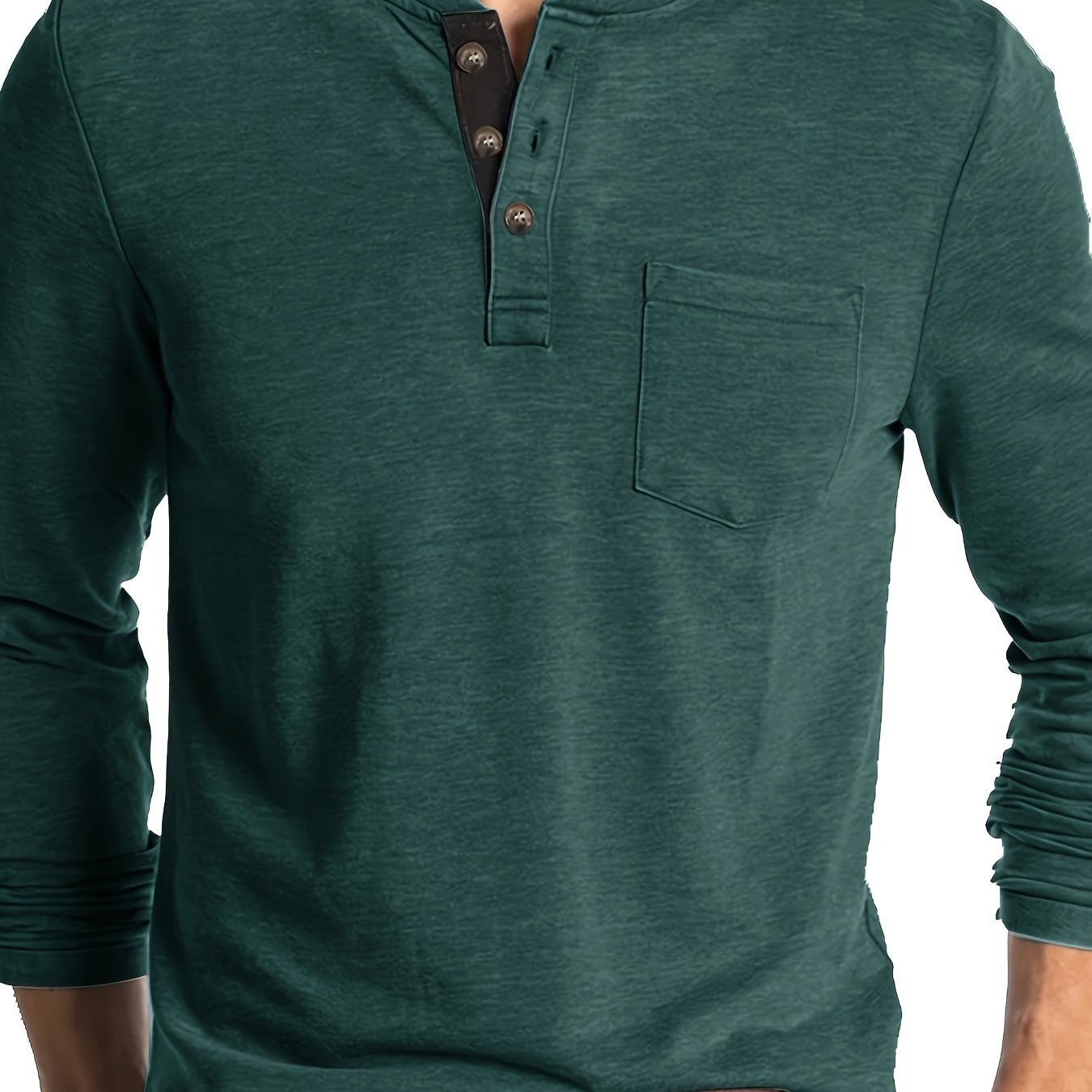 Men's olive green Henley shirt in big & tall sizes, perfect for outdoor activities. Casual, comfy, with stretch and long sleeves.