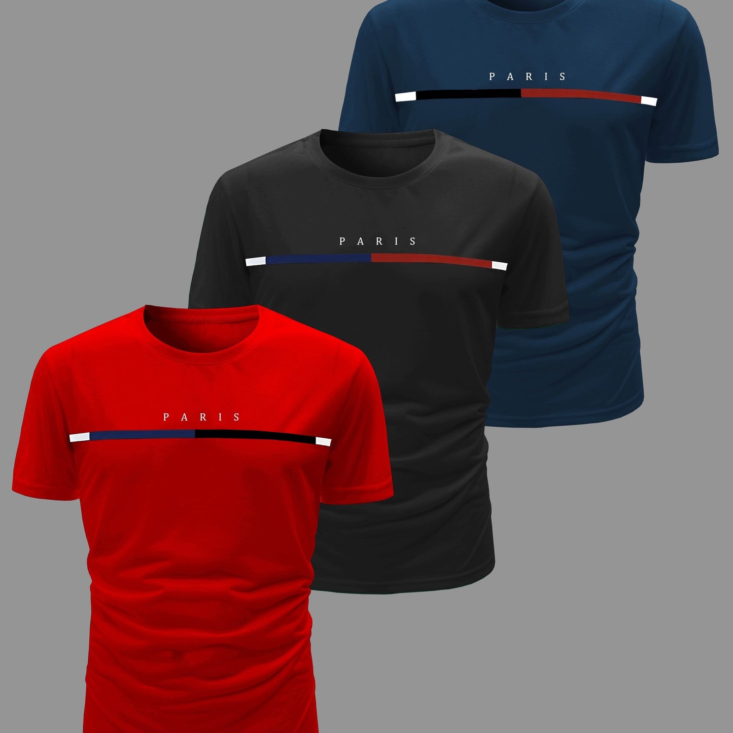 3 Men's Casual Short Sleeve Crew Neck T-shirts, ideal for summer activities and outdoor wear.