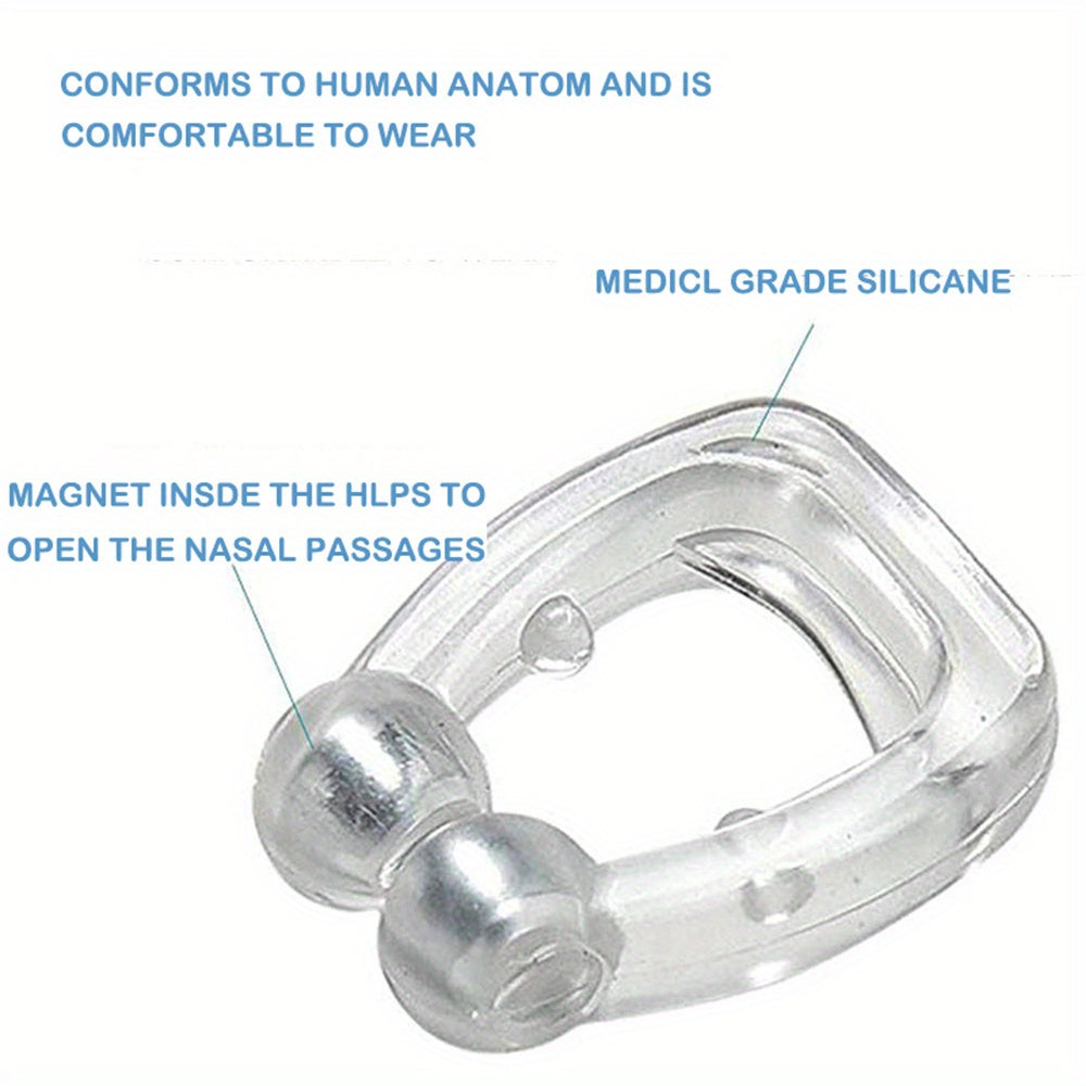 4 comfortable silicone magnetic nose clips improve sleep quality by keeping nasal airways clear for peaceful nights. Safe, easy-to-clean snoring solution is travel-friendly.