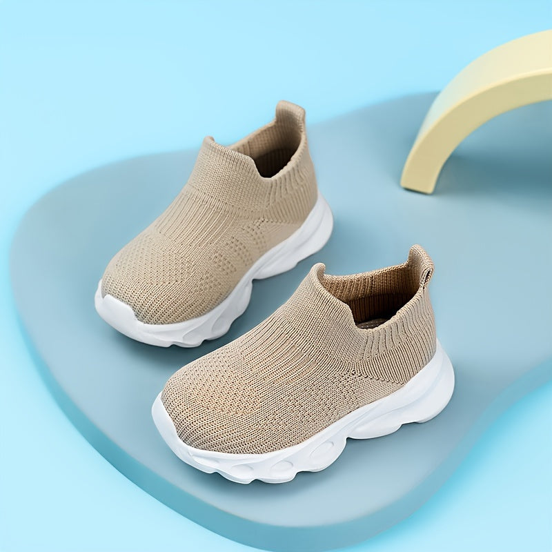 Kids' slip-on sneakers with breathable knit material, EVA sole, and low-top design. Perfect for daily wear, outdoor activities, and all seasons. Cute and comfortable footwear for boys and