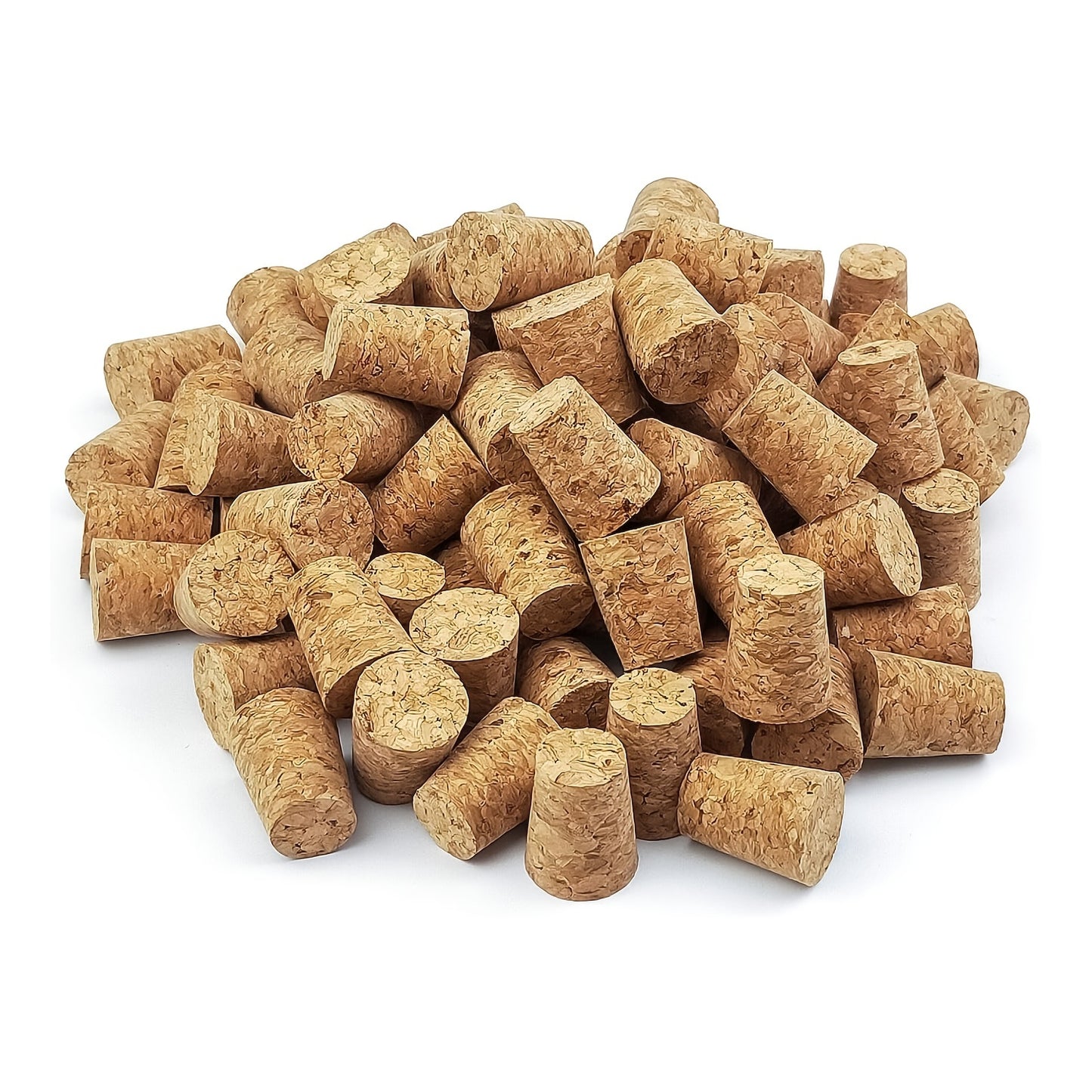 Fifty premium tapered cork plugs for wine and beer bottles, ideal for bar, home, or restaurant crafts projects.