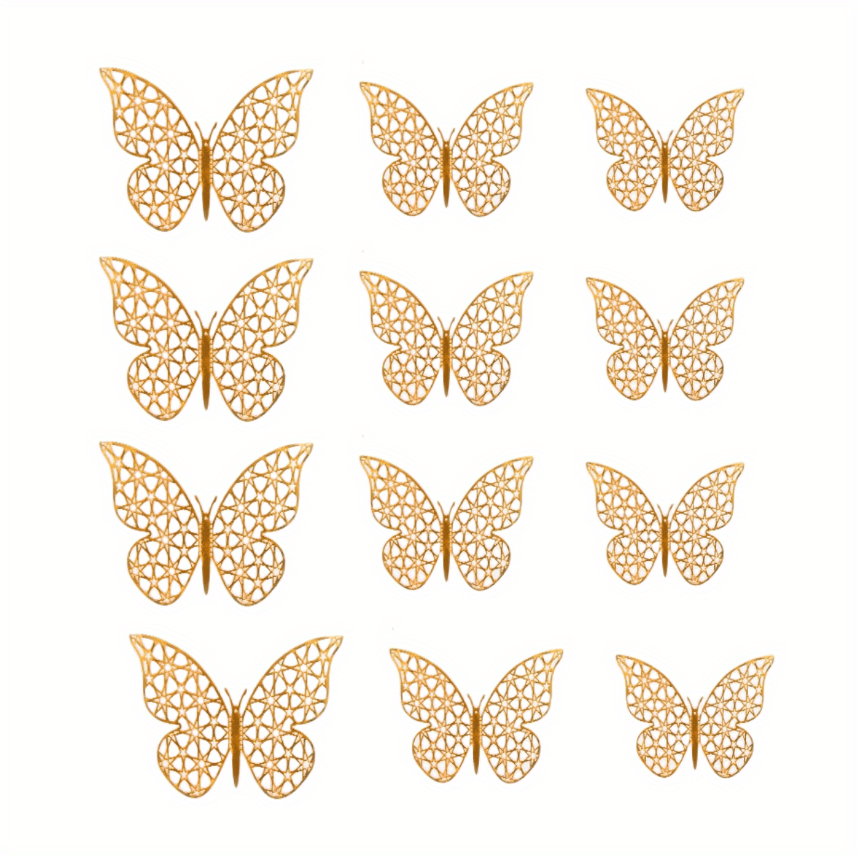 12pcs Golden 3D Butterfly Wall Decor Stickers, 3 Sizes - Removable, Strong Adhesive, Ideal for Parties, Weddings, Nurseries, Classrooms