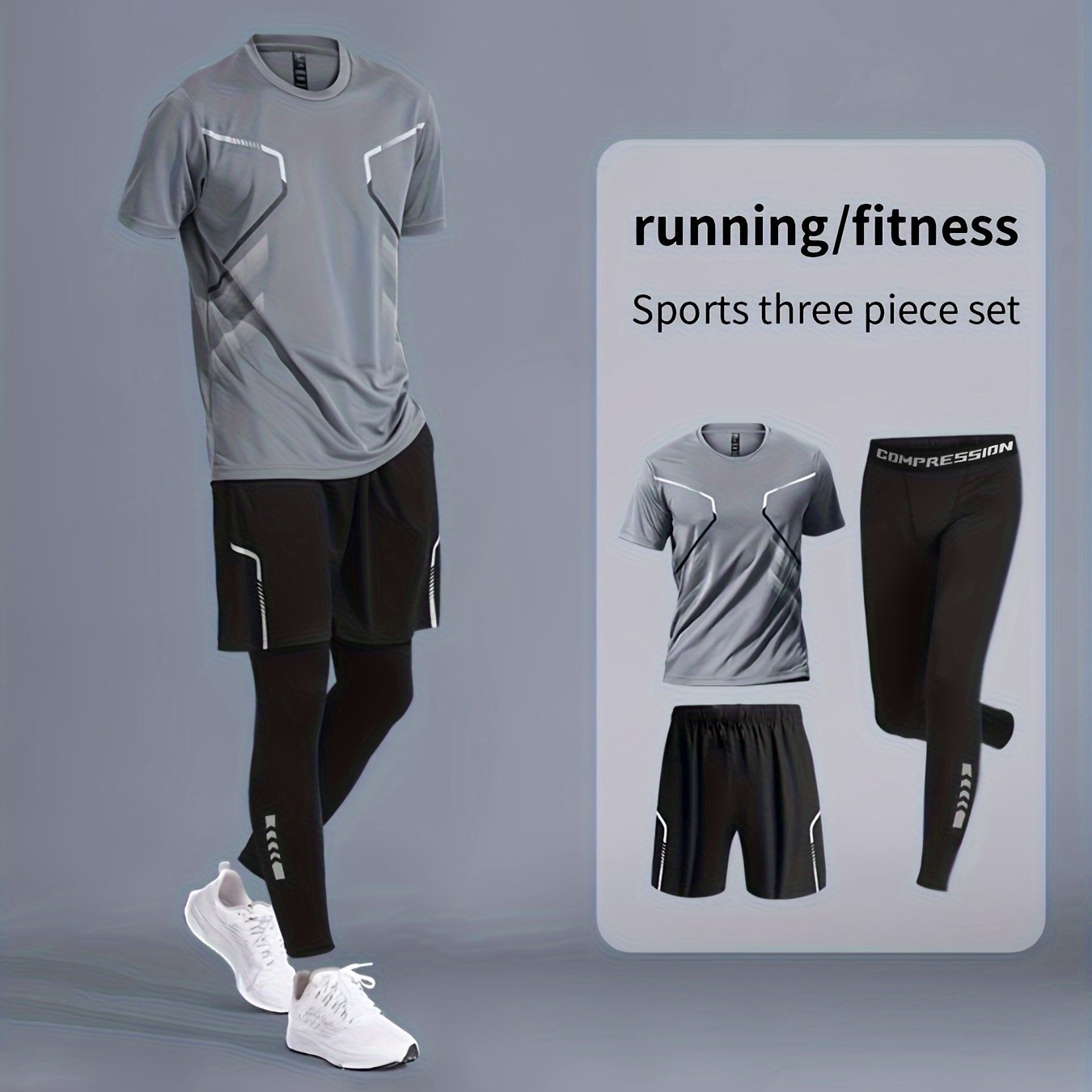 Men's 3-piece printed quick-drying sports set for basketball, fitness, running, and cycling.