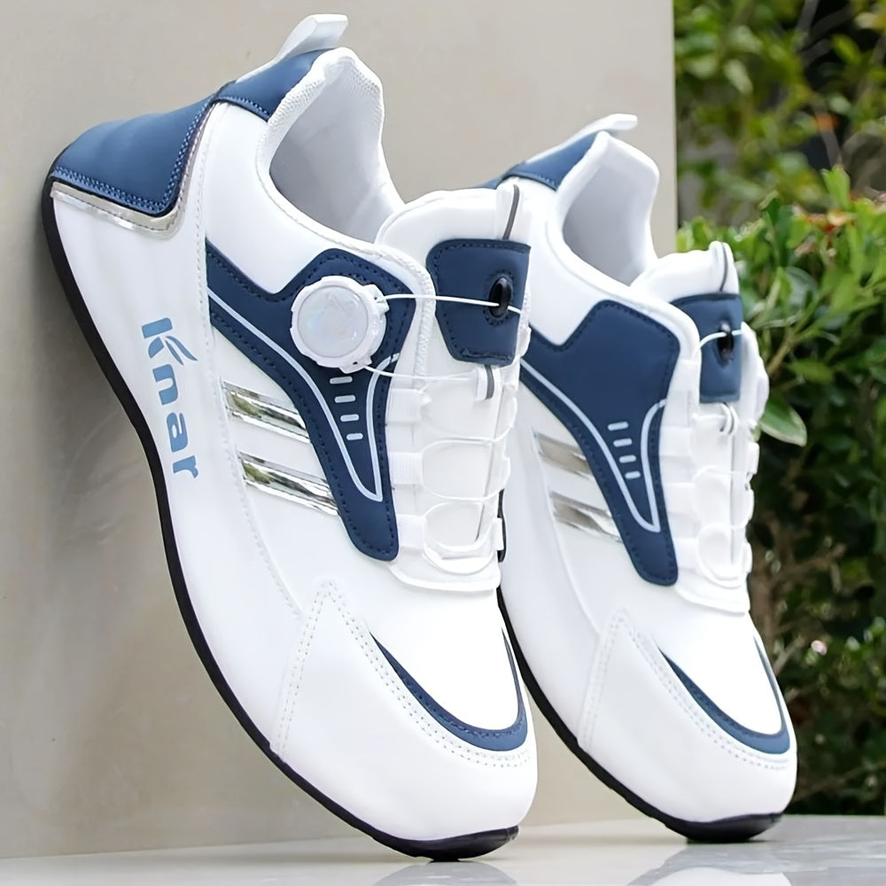 Zhenyuezu Men's Athletic Sneakers feature a twist buckle closure, EVA insole, and stylish blue accents for versatile and durable wear in all seasons, perfect for casual or sporty activities.