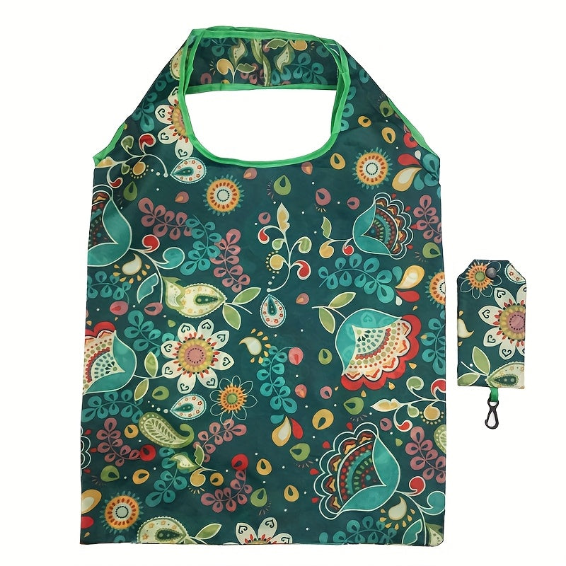 Get your hands on a 1pc high-quality reusable shopping tote bag, perfect for all your shopping and storage needs. Made of durable polyester, this large and foldable bag features stylish patterns including sunflowers, leopard, paisley, polka dots, zebra