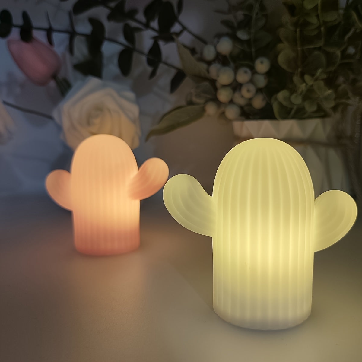 LED cactus night light with push button control, battery operated. Can be mounted on wall. Makes a great gift for family, friends, or classmates.