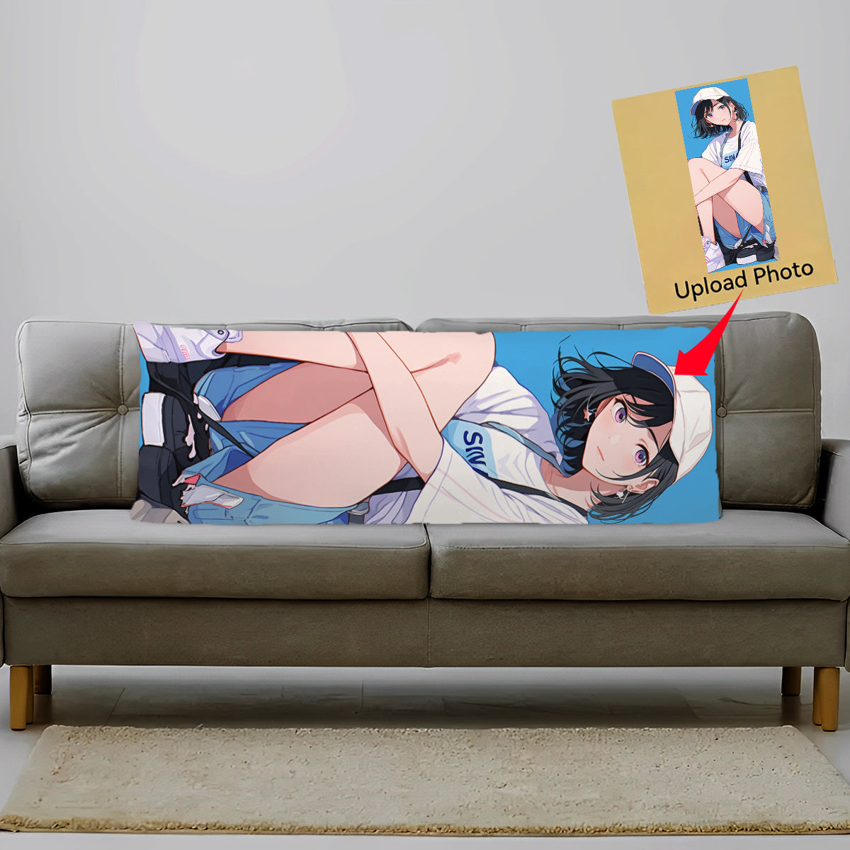 This custom photo body pillowcase features a long rectangular anime design with Thanksgiving, Christmas, and New Year patterns. It is the perfect birthday gift or wedding anniversary present, made from soft plush material with a single-sided print.