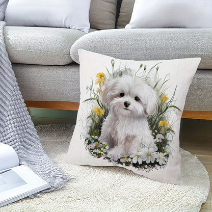 Contemporary style dog print cushion cover, 44.96x44.96 cm, made of polyester peach skin velvet. Ideal for home decor, living room, or car accessory. Pillow insert not included.