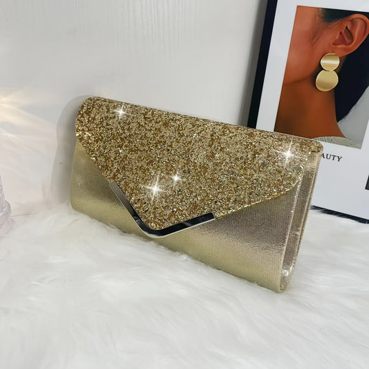 Luxurious metal-adorned evening bag for weddings and parties.