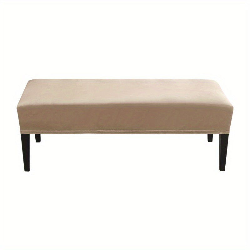 Washable and removable stretch bench cover protects seat from spills and stains in home, office, and hotel.