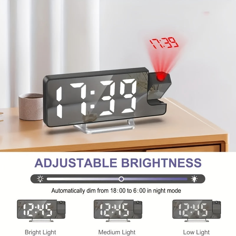 Modern LED Digital Alarm Clock with Projection, Temperature Display, USB Powered, Plastic Rectangle Frame, Flat Crown Shape, ≤36V Operating Voltage