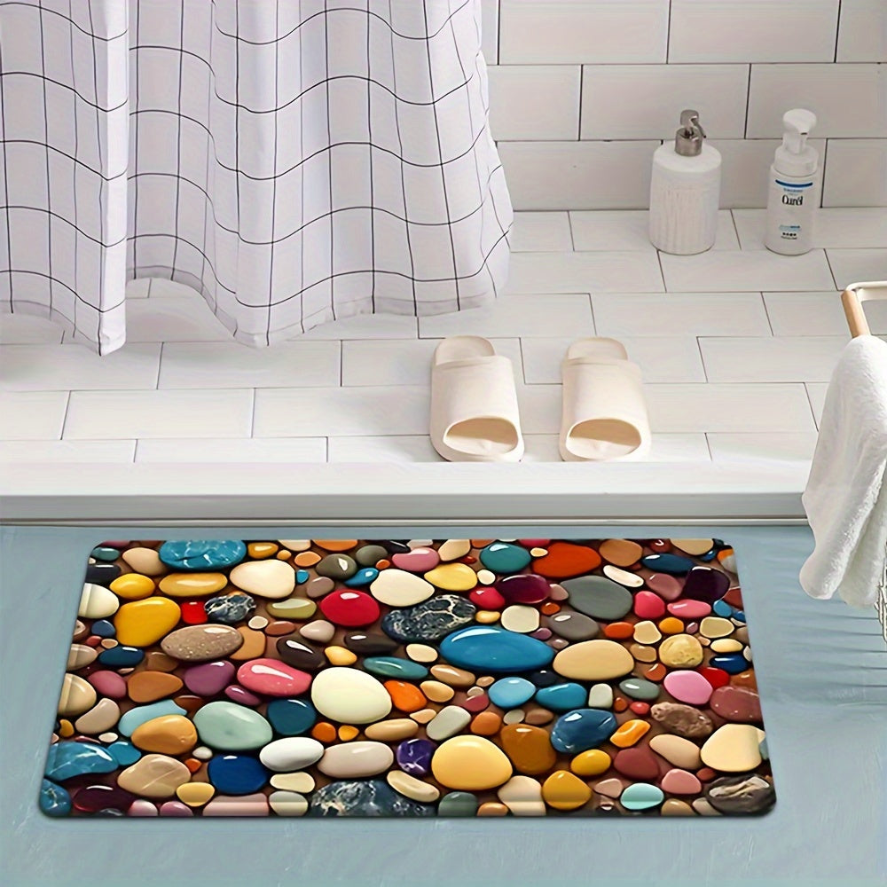 Vibrant Pebble Design Ultra Absorbent Sponge Mat for Bathroom, Kitchen, Bedroom - Non-Skid, Washable Home Decor Rug, Bath Mat