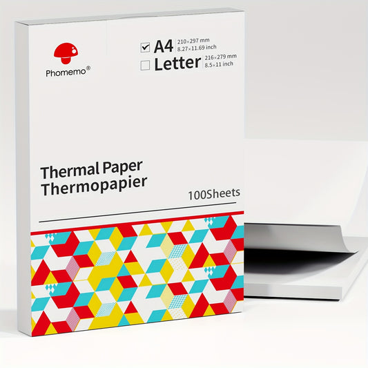 Phomemo M08F A4 Thermal Paper compatible with various portable printers, 21.01cm x 29.69cm, 200/100 sheets.