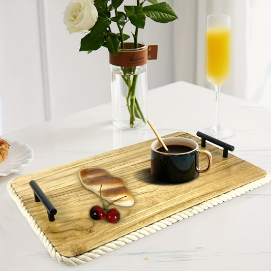 Wooden serving tray and cutting board with detachable handles in Nordic style, perfect for cheese, fruits, and food preparation. Safe for food contact, this multipurpose manufactured wood board is a must-have kitchen accessory.