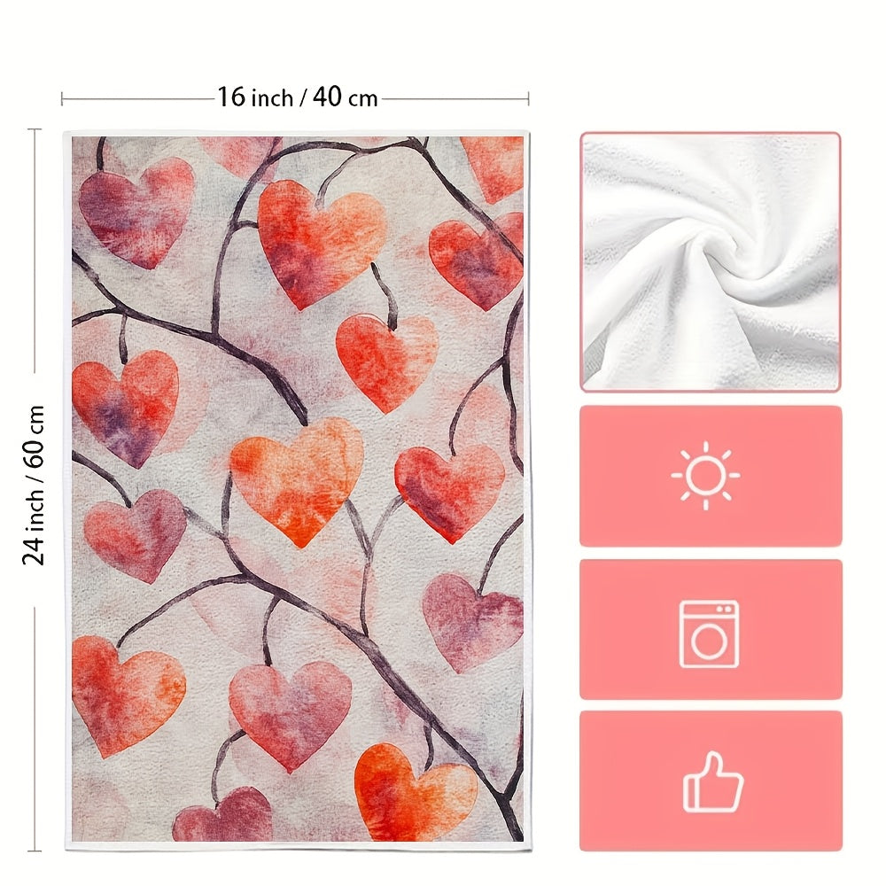 Valentine's Hearts Kitchen Towels - Set of 2, Super Soft and Absorbent, Machine Washable Dish Hand Towels, Romantic Red and Pink Heart Design on White Background, Size 40.64x60.96 cm, Perfect for Holiday Decor and Everyday Use