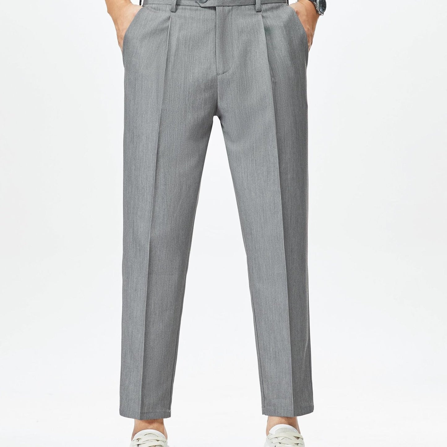 Men's cropped pants in solid color, semi-formal style for casual outdoor wear.