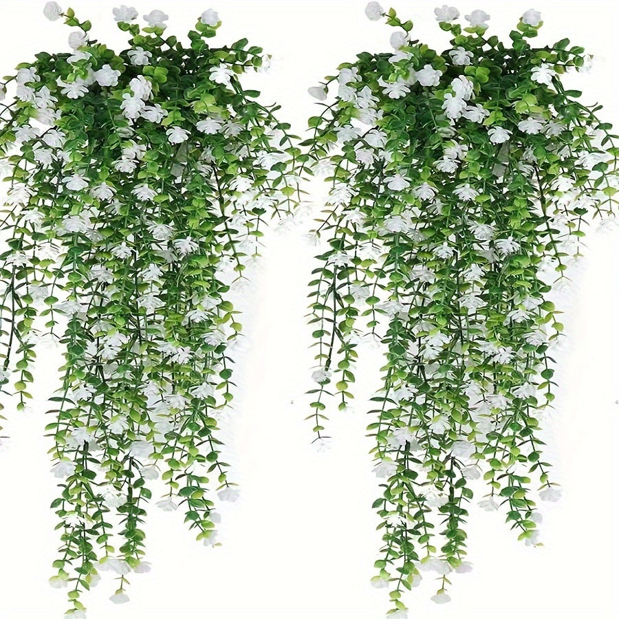 4pcs Artificial Hanging Plants with Faux Eucalyptus Leaves, UV Resistant, for Indoor and Outdoor Decor.