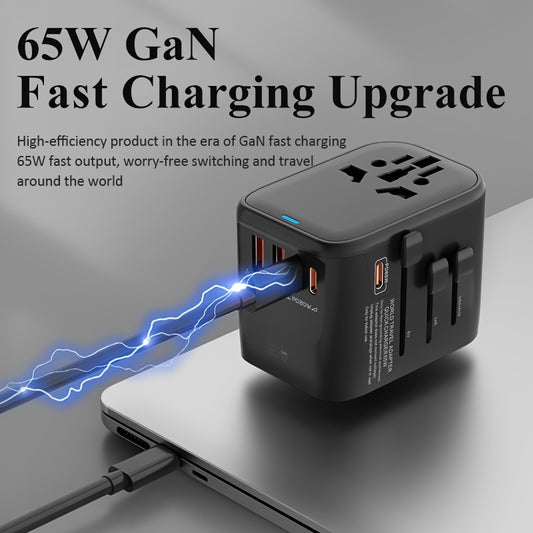 65W PD GaN Fast Charger, Type-C travel adapter compatible with multiple standards for efficient charging of mobile devices and laptops, portable.