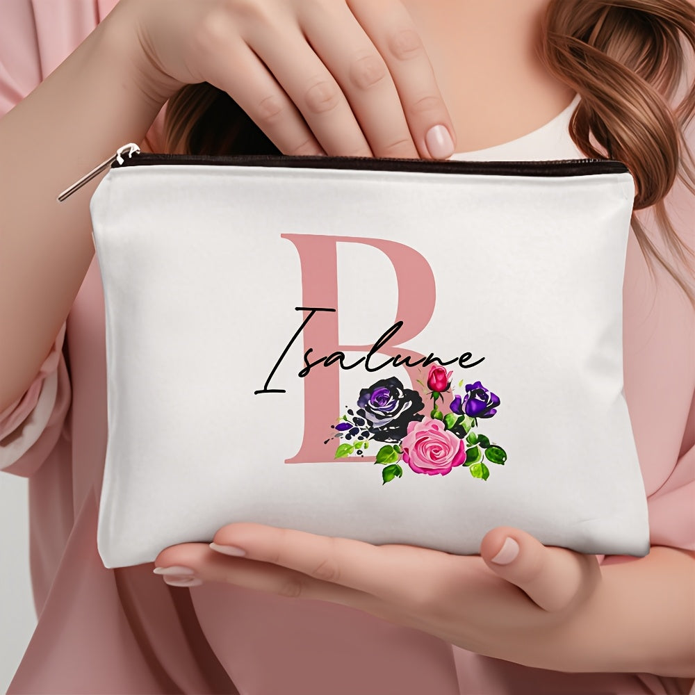 1 personalized cosmetic bag with custom name, versatile for toiletries, makeup, travel essentials, school supplies, and teacher or bachelor party gifts.