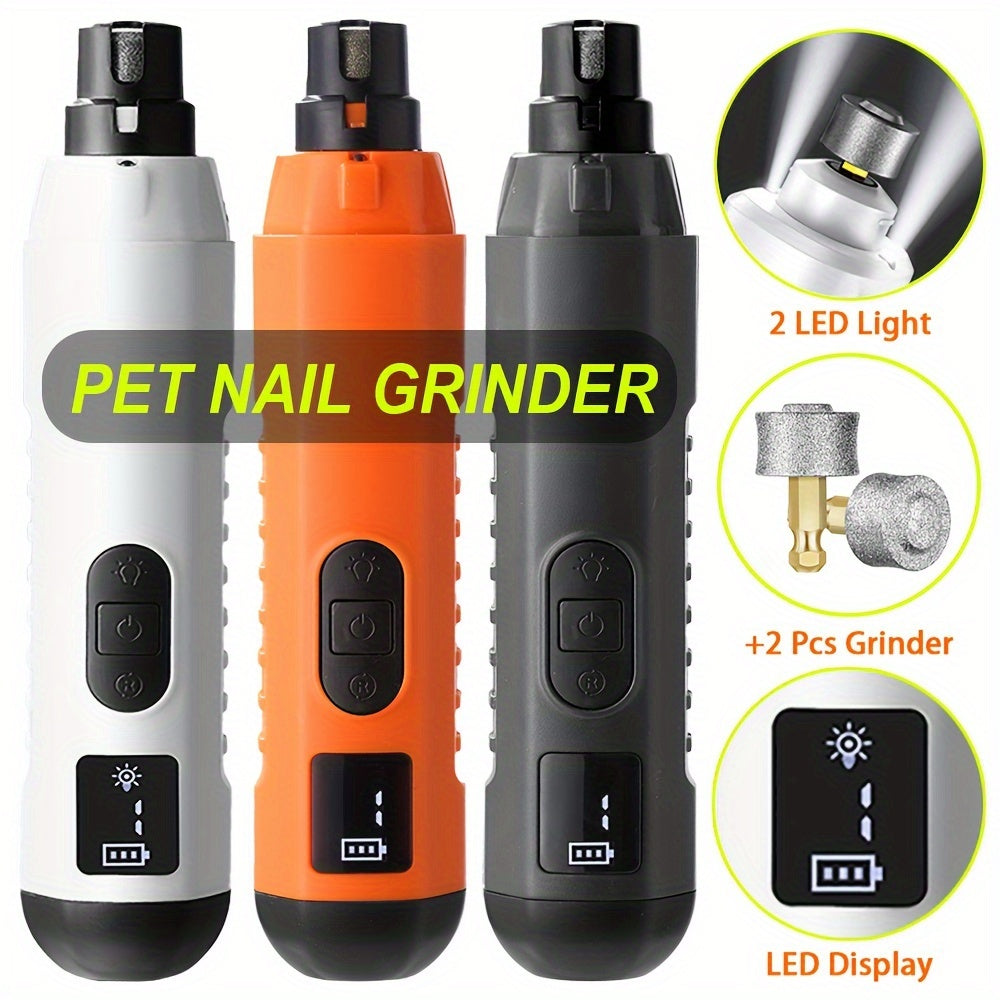 Enhanced pet nail grinder with 2 LED lights, super silent, 5-speed rechargeable electric trimmer for dogs of all sizes, painless paw grooming tool.