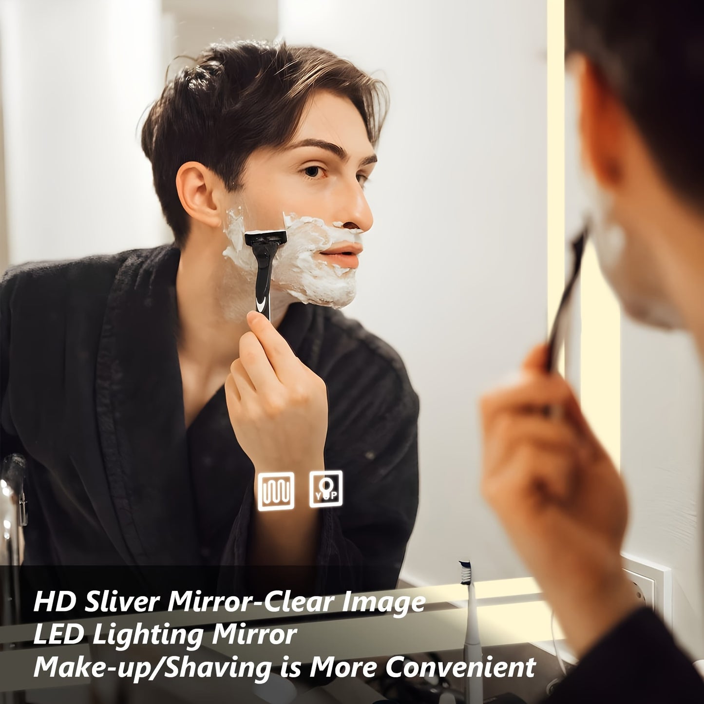 Touch-Controlled LED Bathroom Mirror with adjustable brightness, defogging feature, shatterproof design, essential for home decor.