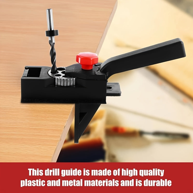 Handheld Doweling Jig Kit for Accurate Hole Drilling, Durable Plastic Construction.