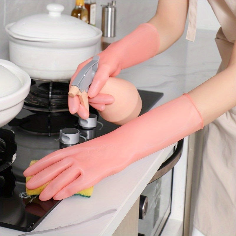 3 sets of pink silicone cleaning gloves - Waterproof, non-slip grip for kitchen, bathroom, laundry | Strong rubber dishwashing & household gloves, made with alcohol-free material.