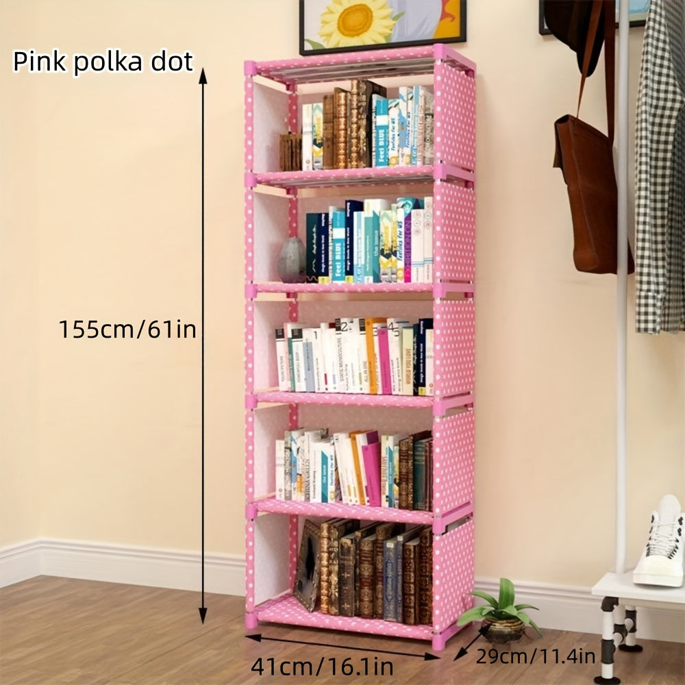 This versatile 5-layer bookshelf unit combines storage racks and vertical cabinets, perfect for organizing your bedroom or living room. Display books, dolls, figures, and clothes with ease. Simplify your life with this convenient storage solution.