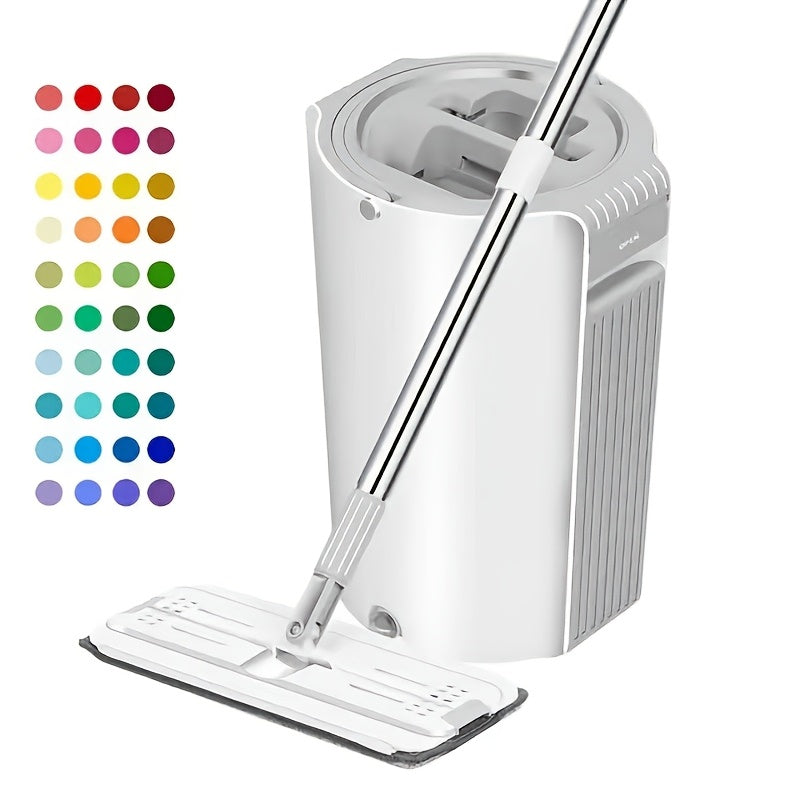 Hands-Free Mop and Bucket Set with Wringer, Includes 2 Reusable Cloths, Suitable for Wet and Dry Floor Cleaning on All Surfaces and Windows, Perfect for Home Cleaning - White, Christmas/New Year Edition.