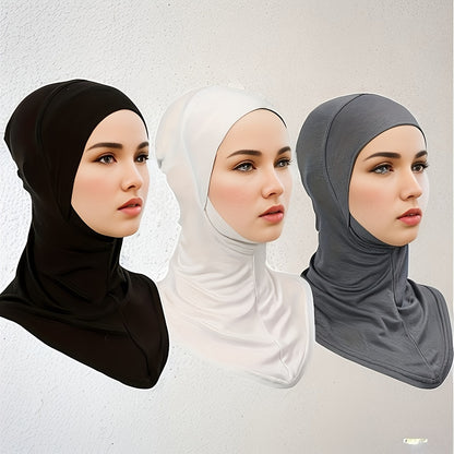 3 Elastic Modal Instant Hijab Caps for Women - Soft, Stretchy, Solid Color Head Wraps with Snap Closure - Ideal for Ramadan & Casual Attire - Breathable Polyester, No Feathers