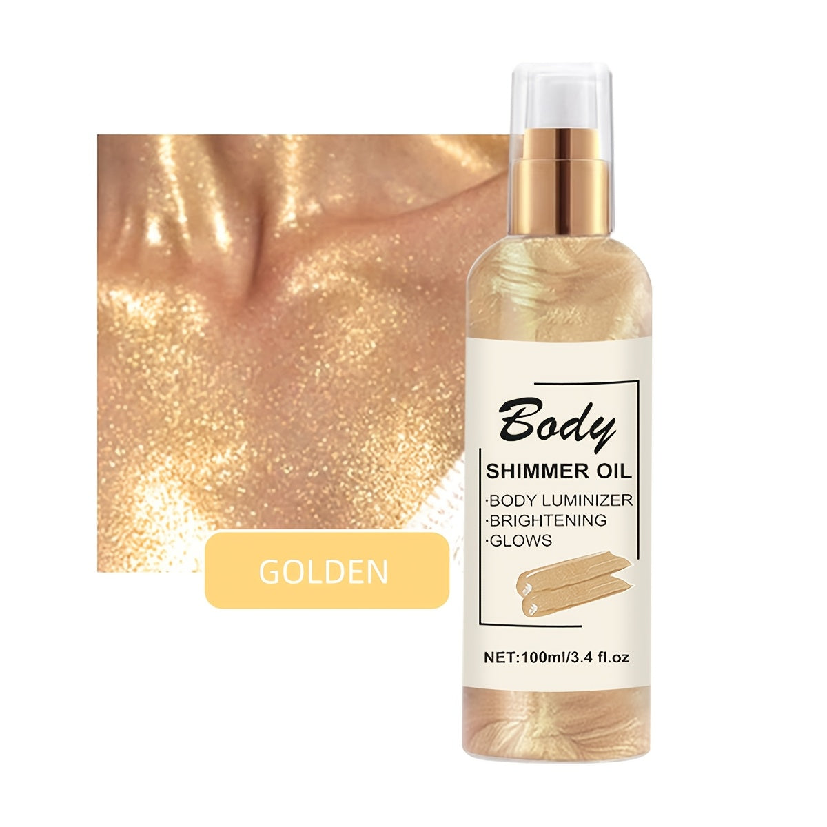 100ml Body Shimmer Oil with Golden Bronze Glow, Moisturizing and Illuminating, Suitable for All Skin Types