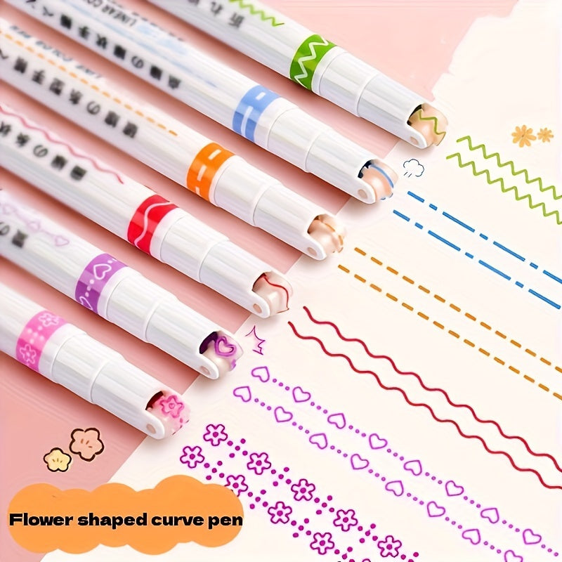 6-Pack of Floral Pattern Fine Line Pens, Medium Point, Lightweight PE Material with Click-Off Caps - Ideal for Note-Taking, Marking, and Office Supplies