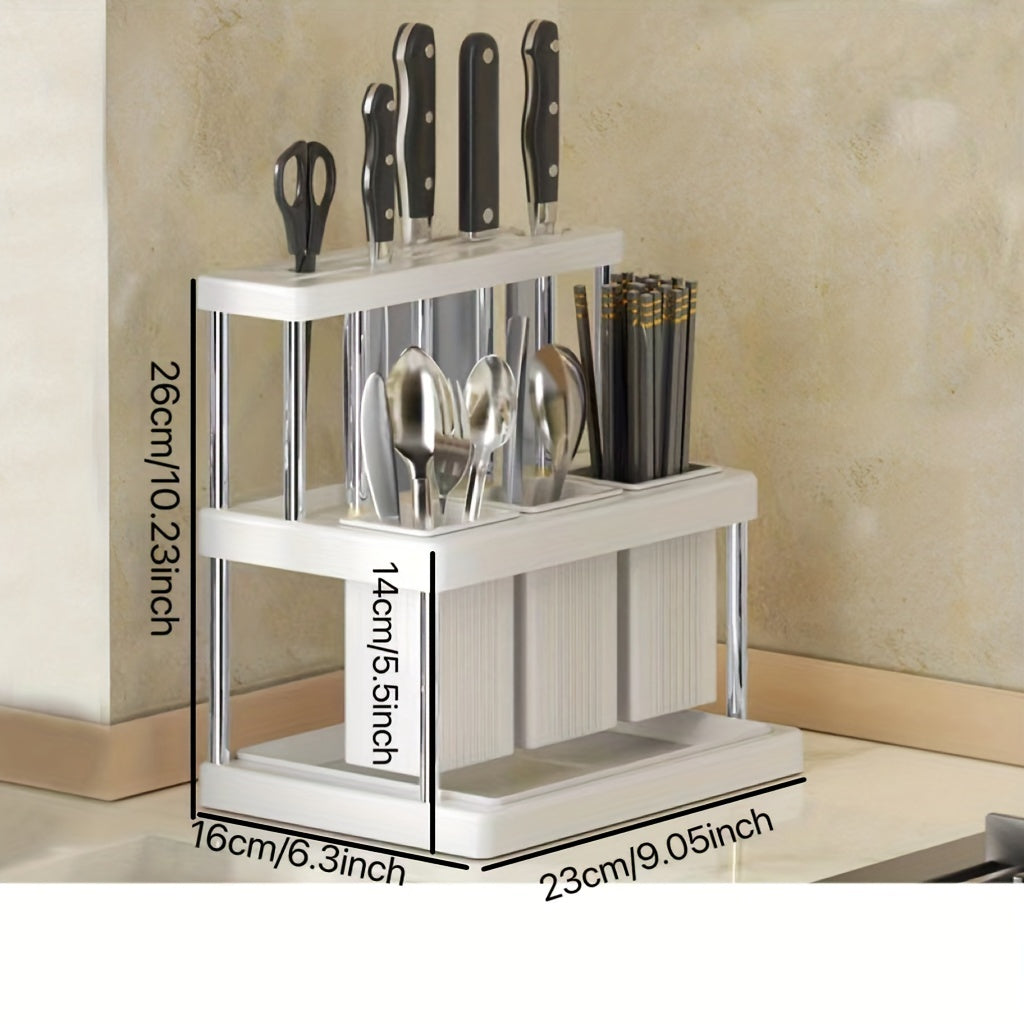 Storage rack for kitchen knives, chopsticks tube, and integrated storage box for restaurant kitchen knives.