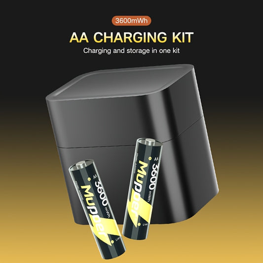 8-pack of rechargeable AA batteries with smart charging and storage case, made of lithium polymer and delivering constant voltage, with a capacity of 3600mWh.