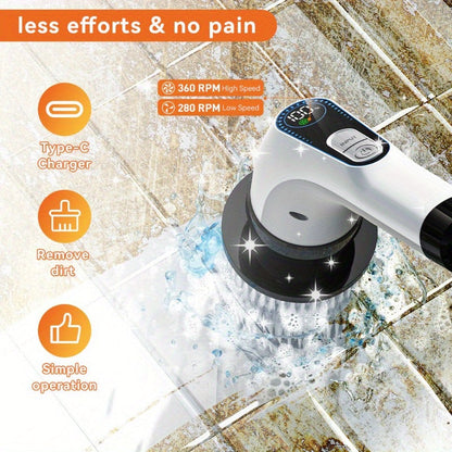 The Inskam Cordless Electric Spin Scrubber is a convenient cleaning tool that is USB rechargeable and features a long handle for easy use in bathrooms and showers. It comes with 9 brush heads and is ideal for cleaning bathtubs, tiles, floors, and cars.