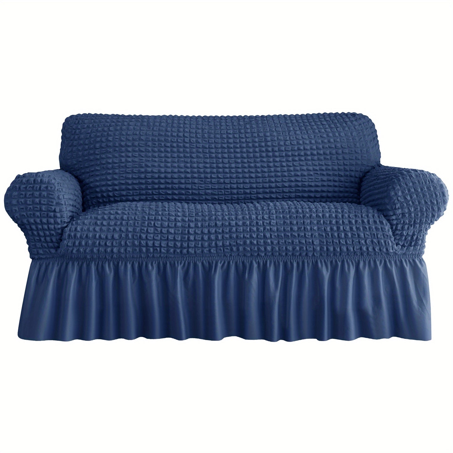 Seersucker sofa slipcover with skirt, non-slip, for home decor protection.