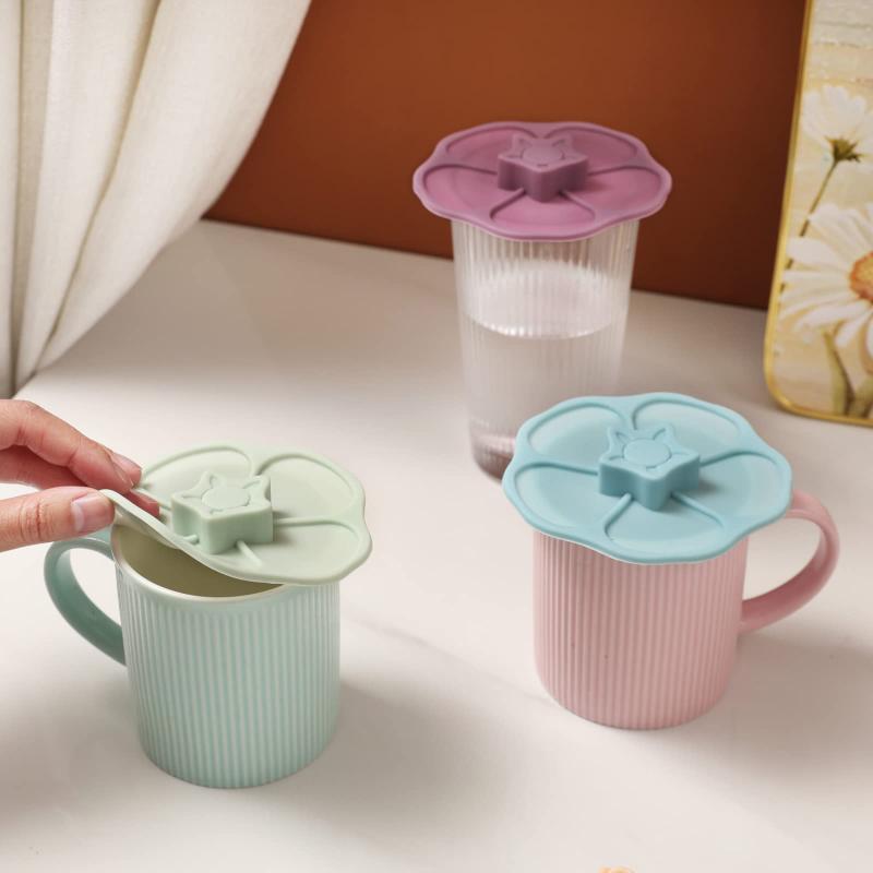 Silicone Cup Lid in the Shape of a Flower - Safe for Food Contact, Leak-Proof, Dust-Proof, Clean Cover for Drinks