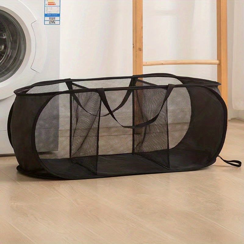 Portable laundry bag with 2/3 compartments for adults and children. Easily foldable and convenient for carrying. Separate storage for dirty clothes. Thickened material for durability and easy cleaning.