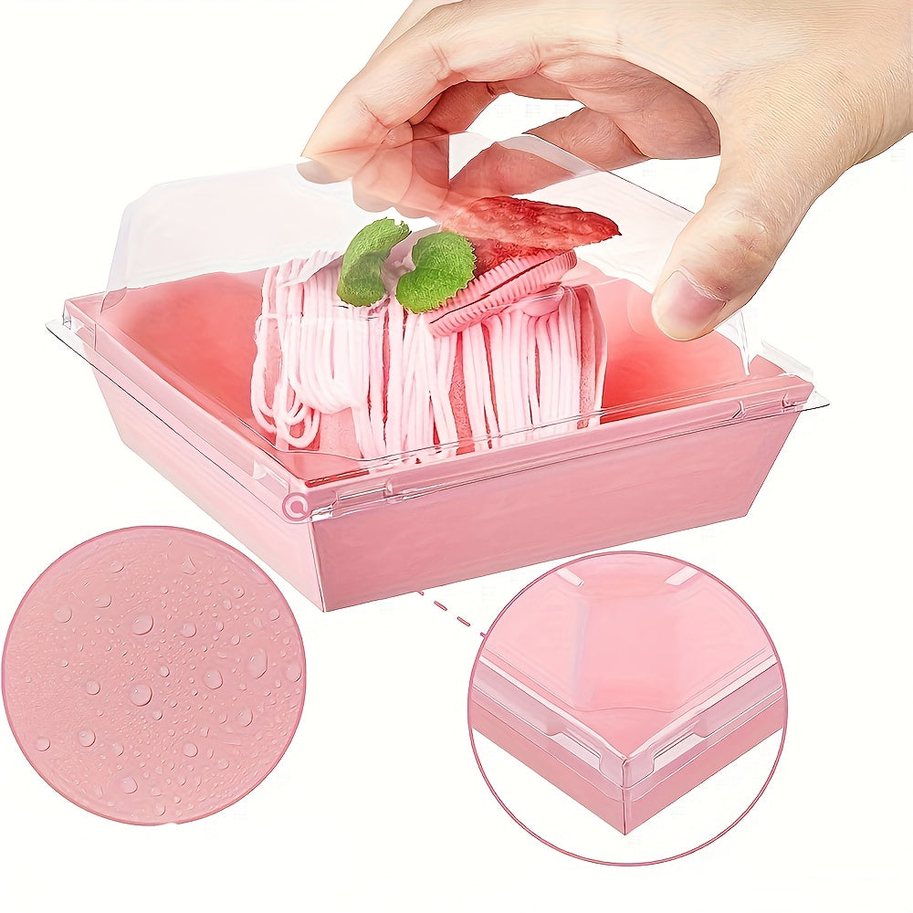 Set of 20 Paper Charcuterie Boxes with Clear Secure Lids - Perfect Square Dessert Containers in Pink for Strawberries, Cookies, Cake Slices, Brownies, and Cinnamon Rolls. Ideal for Kitchen Organization and Storage of Baking Supplies and Accessories.