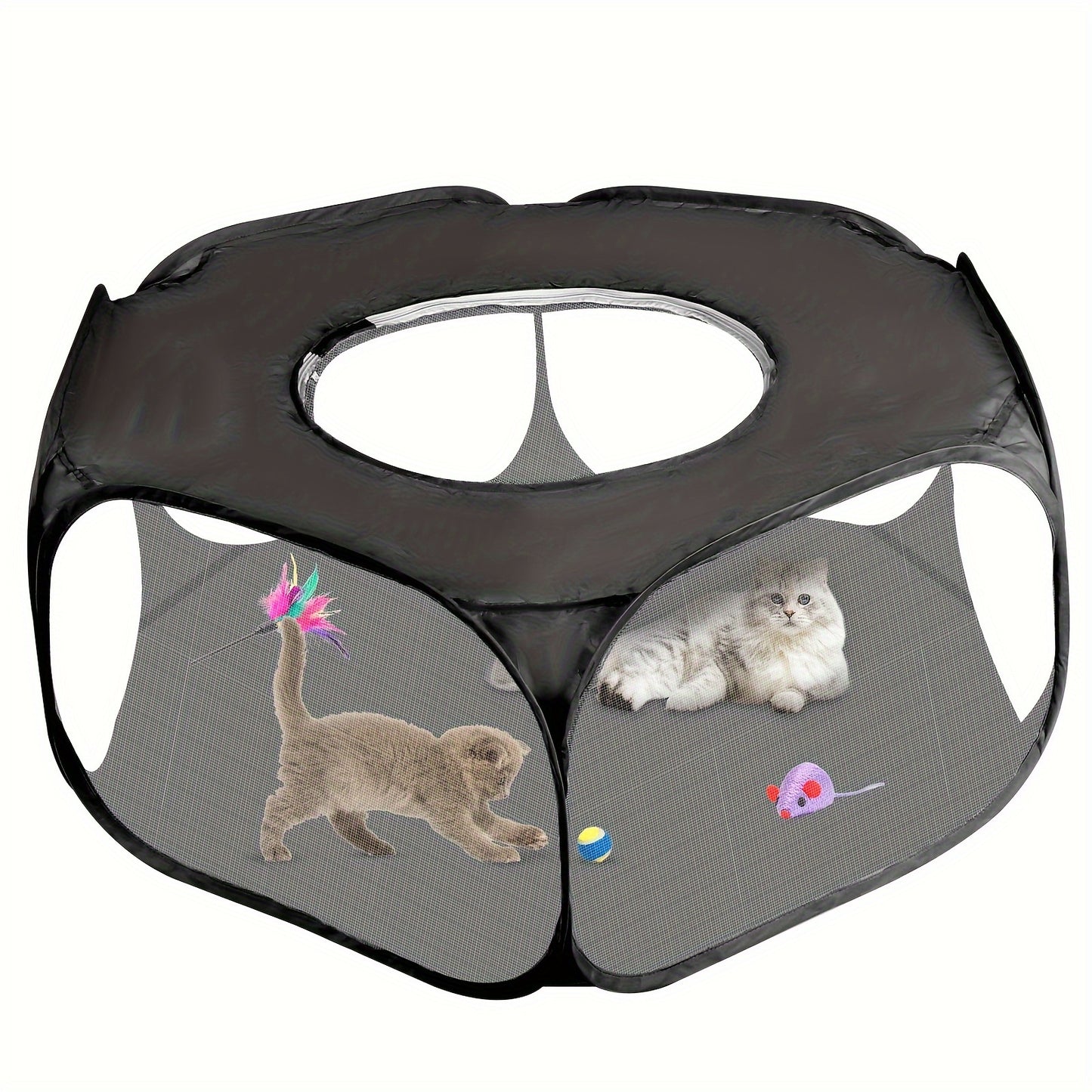 Small animal playpen with top cover, foldable and breathable, portable outdoor sports fence for small pets.