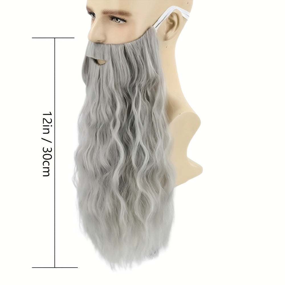 Ideal for Halloween and cosplay, this set includes a gray wizard hat with a long curly wig and beard that are heat resistant.