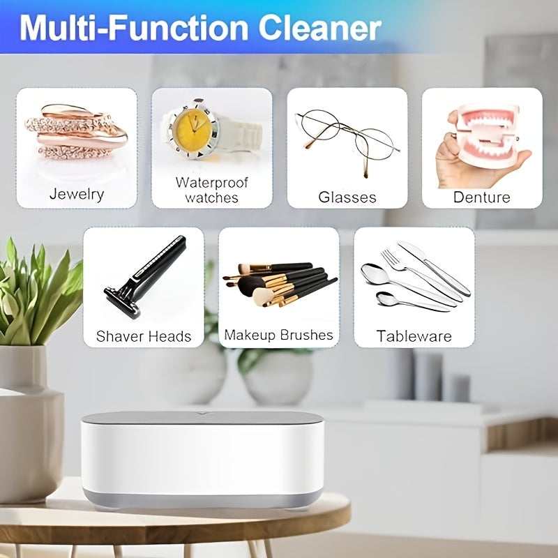 Portable Multi-Functional Cleaning Box with High-Frequency Vibration for Deep Decontamination. Lightweight and rechargeable battery operated (requires 2xAAA batteries, not included). Perfect for cleaning jewelry accessories without the need for a