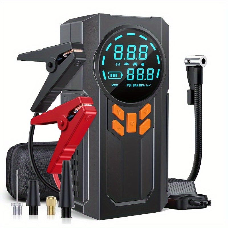 5-in-1 Car Starter with Air Pump, 150PSI, Rechargeable Lithium Battery, 8000mAh, USB Powered, Square Shape, Portable Car Battery Charger