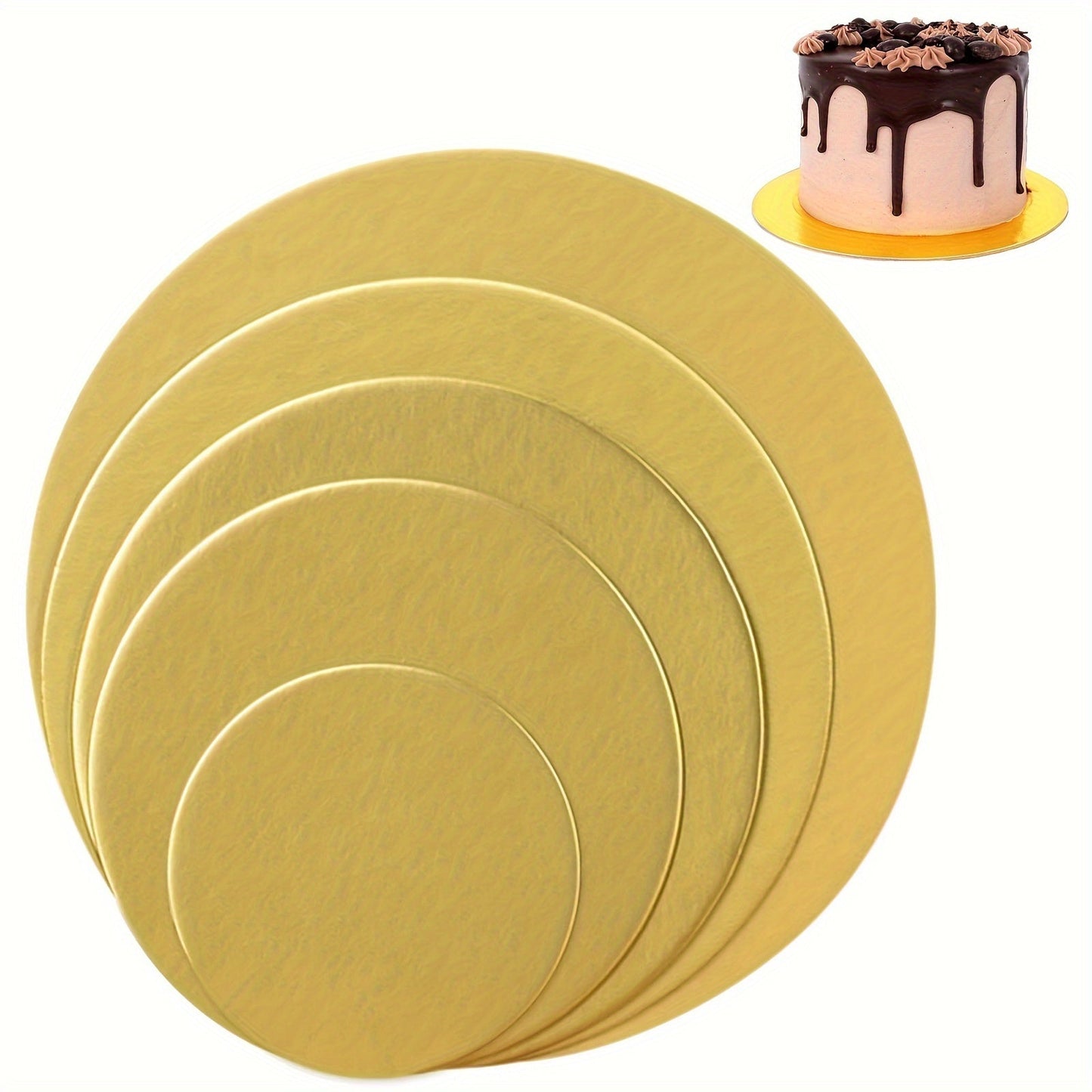 10 pieces of Golden Cake Boards, Circular Disposable Cake Base with Grease-Proof and Food-Grade Surface. Ideal for New Year's, Wedding, Birthday Parties, as well as Cake, Dessert, Pizza decorating and exhibitions.