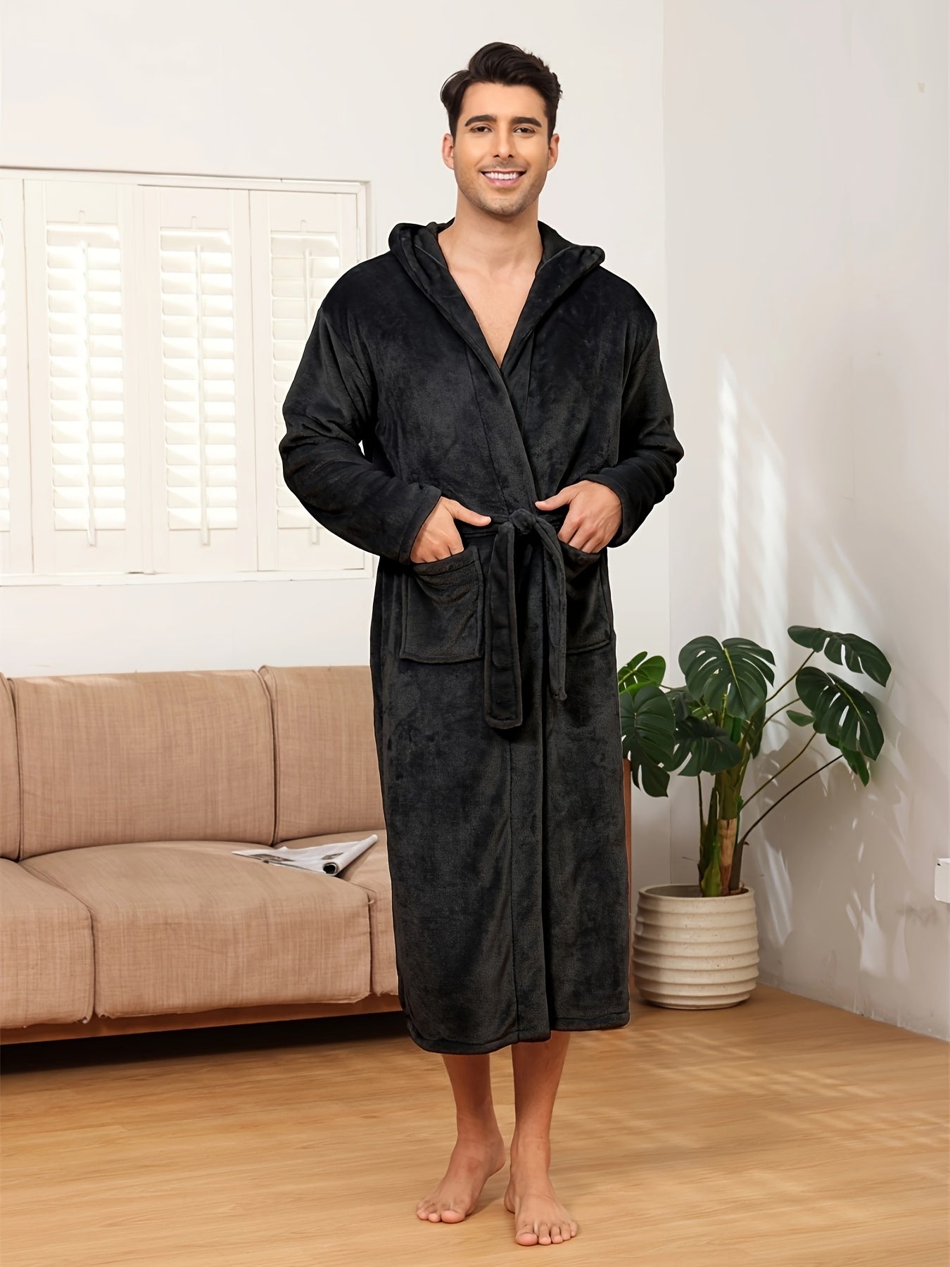 Solid color flannel nightgown for men