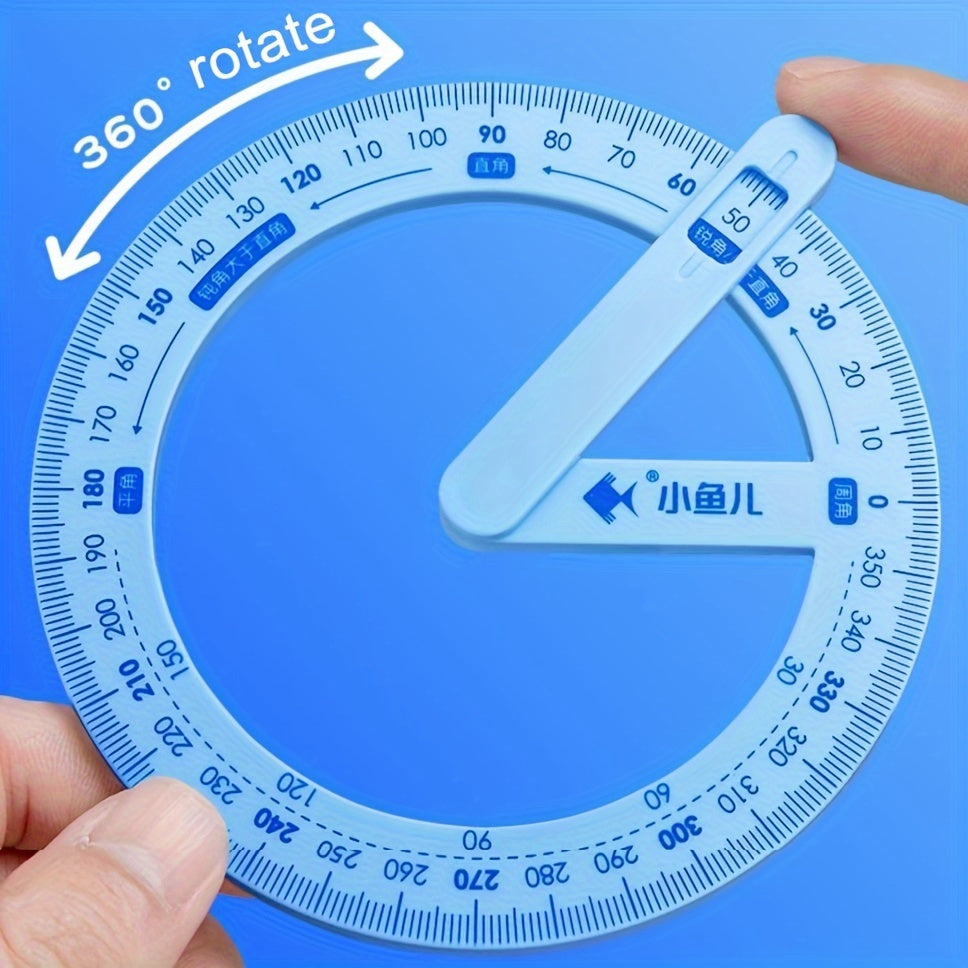 360-Degree Rotating Protractor - Precision angle measuring tool for drafting and drawing, made of durable plastic, essential office supply.