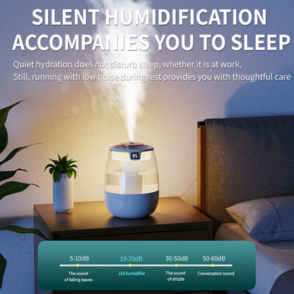 Silent, spacious mist humidifier ideal for bedroom and office desk, with USB connectivity.