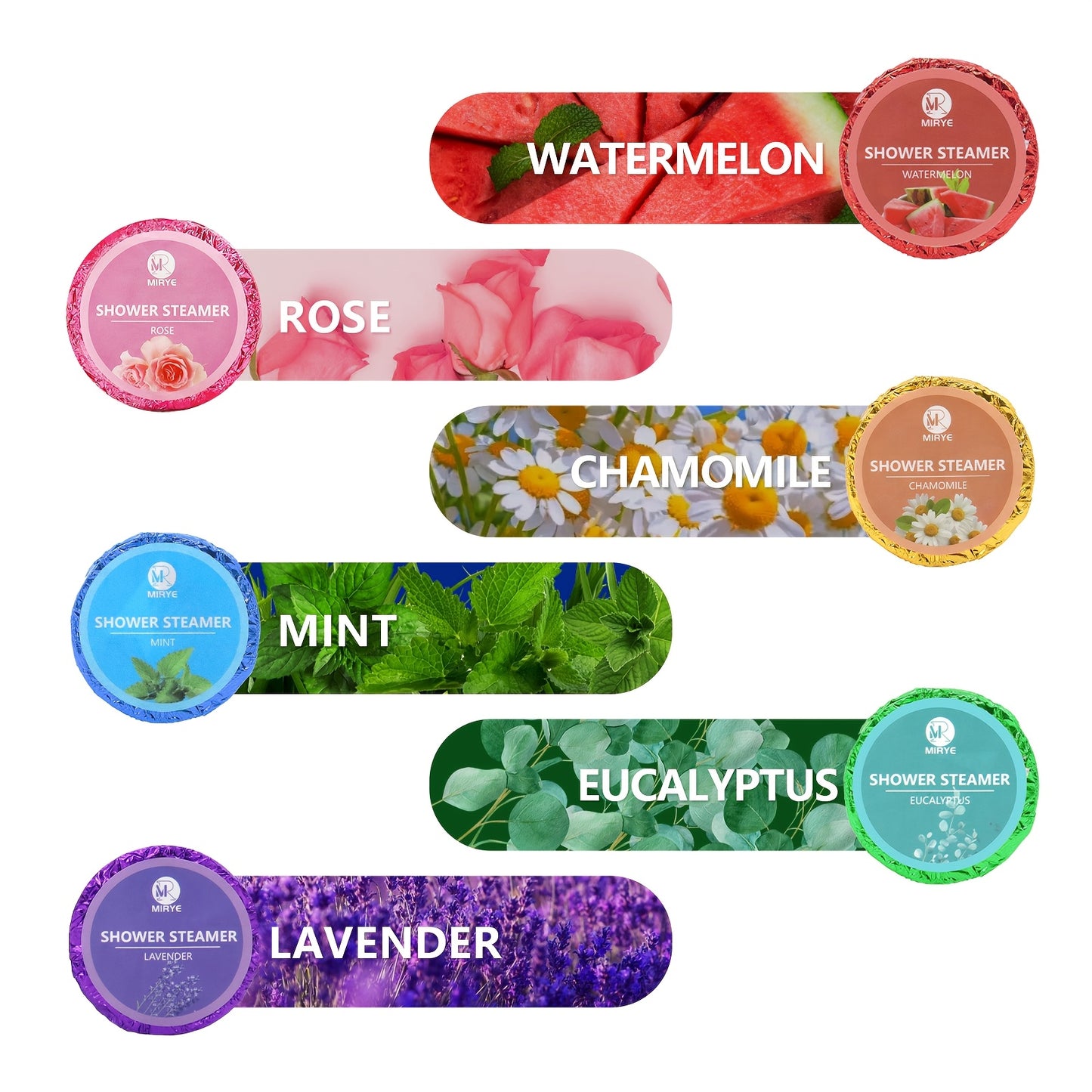 Gift set of 18 assorted shower steamer tablets in watermelon, rose, lavender scents. No-electricity vaporizers for bath time relaxation. Perfect Christmas or Valentine's gift for family, friends, or wife.